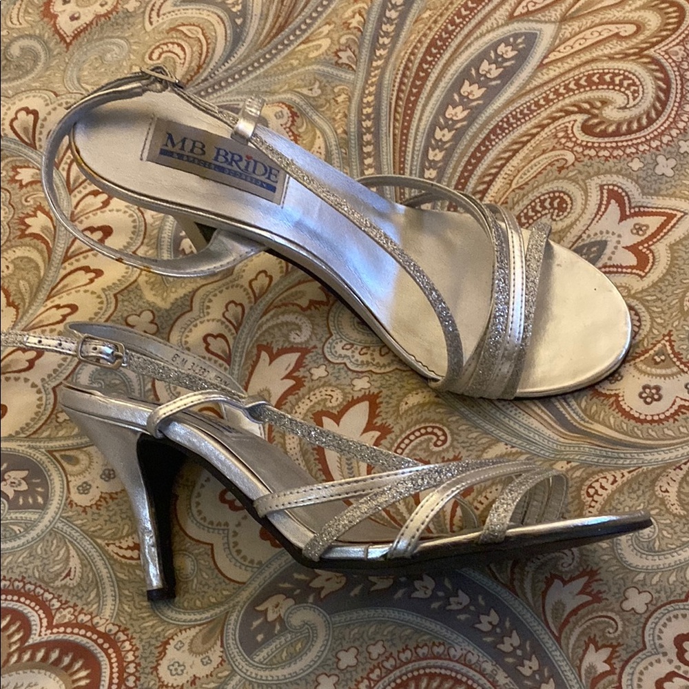 Silver High-Heeled Sandals with Chunky Block Heel